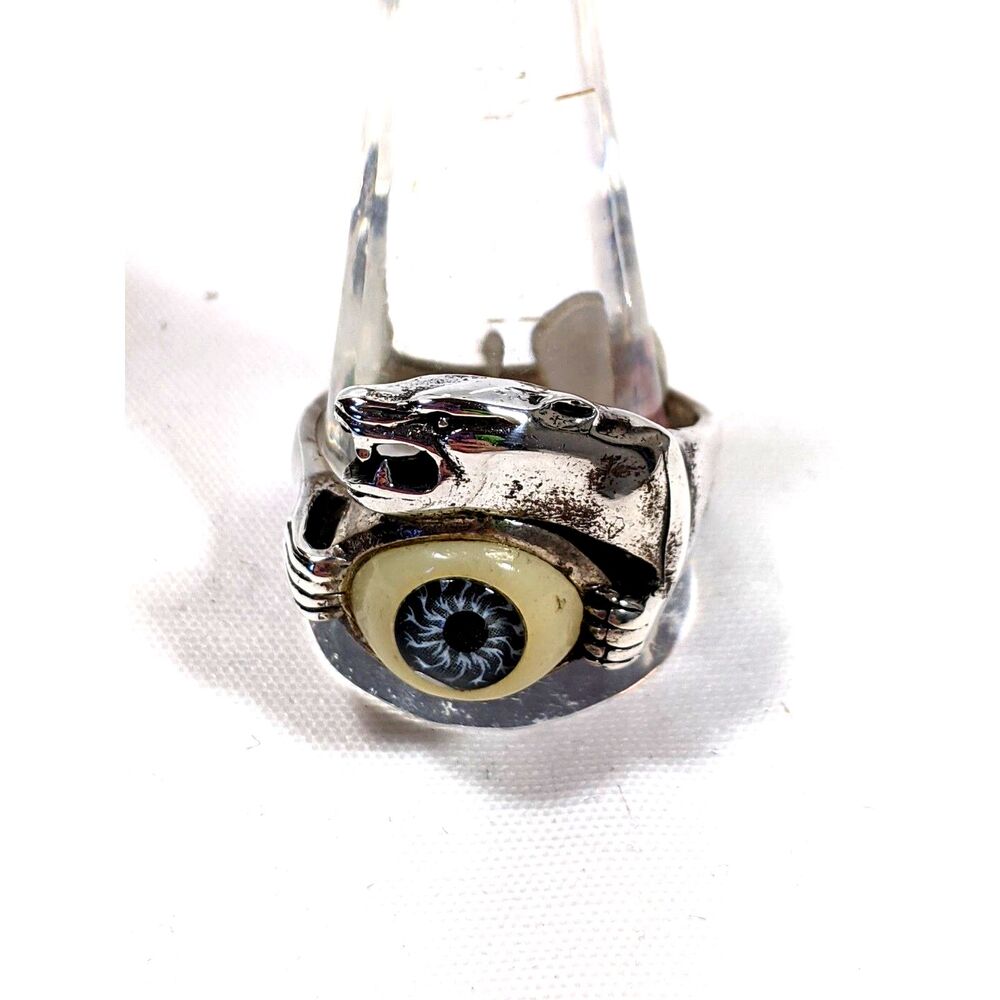 925 Sterling Silver Evil Eye Ring Unisex Cougar Mountain Lion Biker Grunge Sz 14
